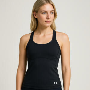 ⭐ Under Armour Heat Gear Black Small Racerback Tank Top Built In Bra Workout Gym